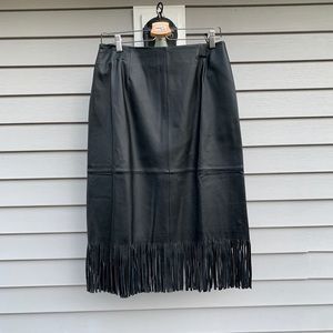 NWT Bagatelle black leather fringe midi skirt